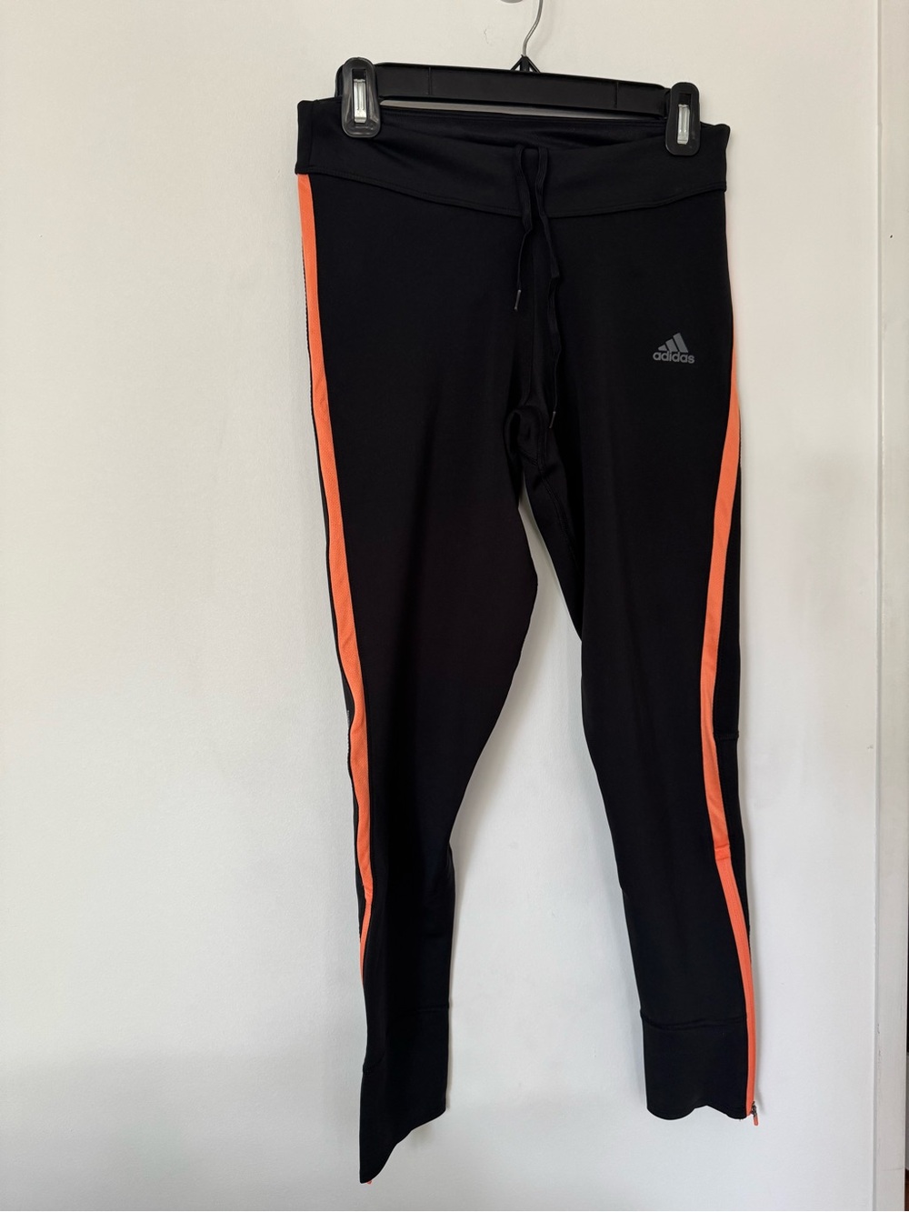 adidas Black Leggings with Coral Orange Side Stripes